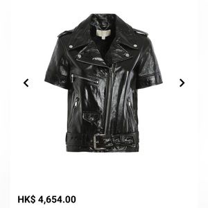 Black pleather short sleeve moto jacket, Michael Kors